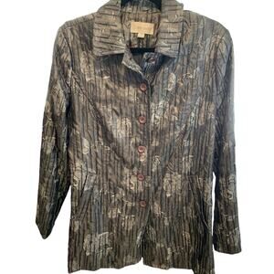 Vintage Erin London Blazer Silver/Gray Satin Brocade Pockets Tunic Size S